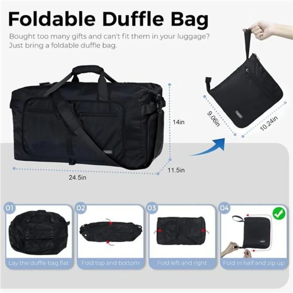 65L Duffle Bag with Shoes Compartment,Foldable Travel Duffel Bags for Men Women